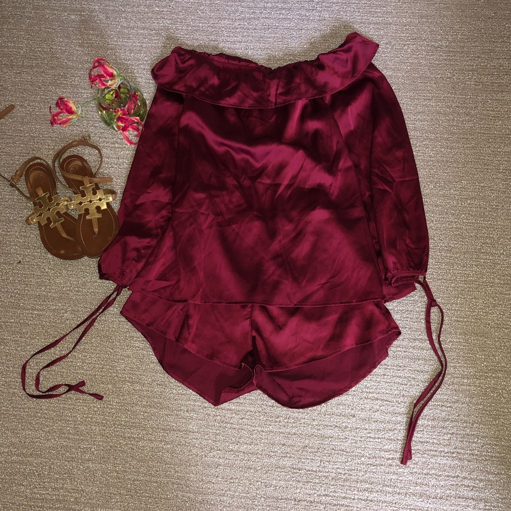NWT Sabo Skirt Satin Maroon Romper